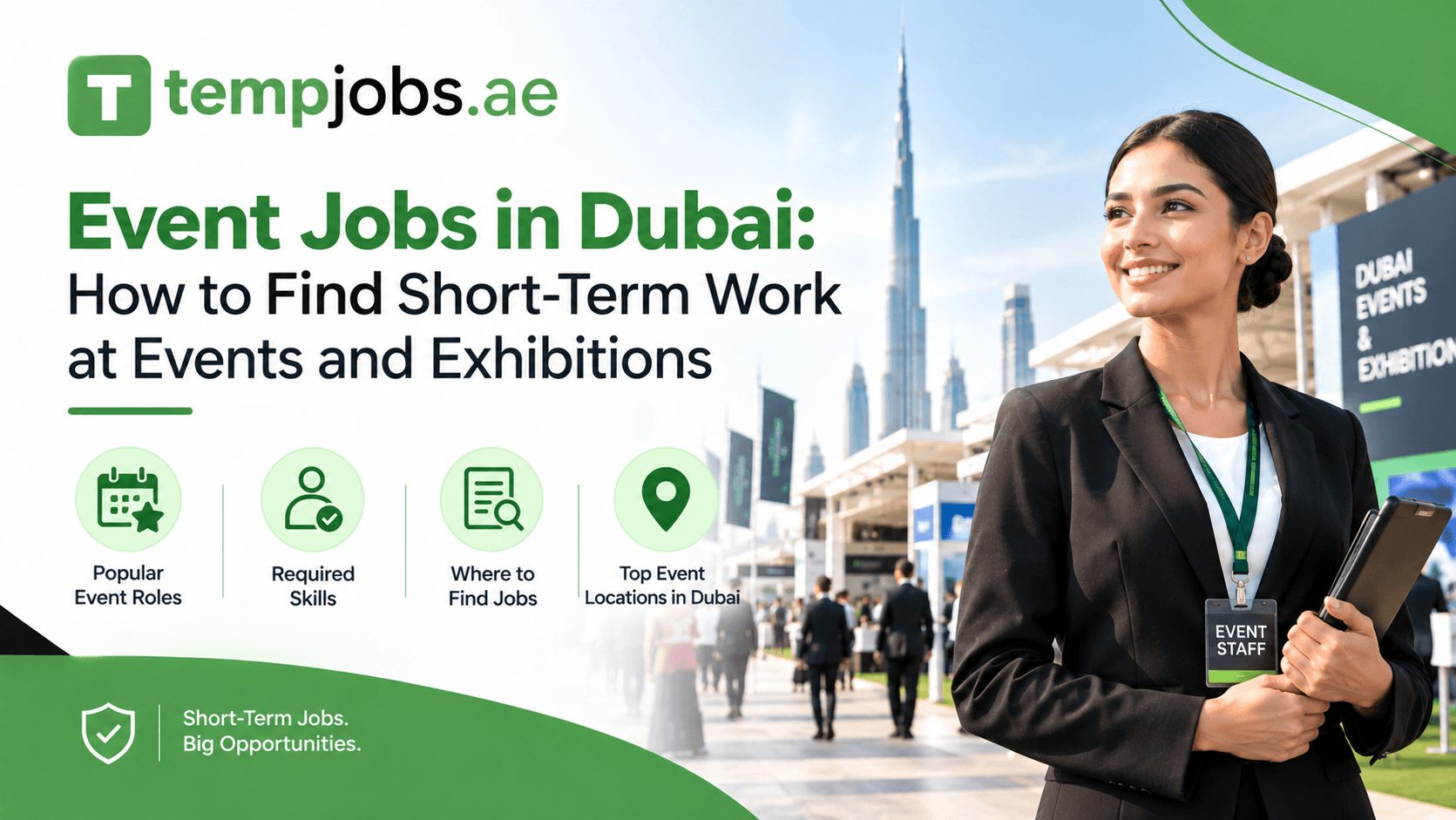 Event staff working a temporary job at an exhibition in Dubai