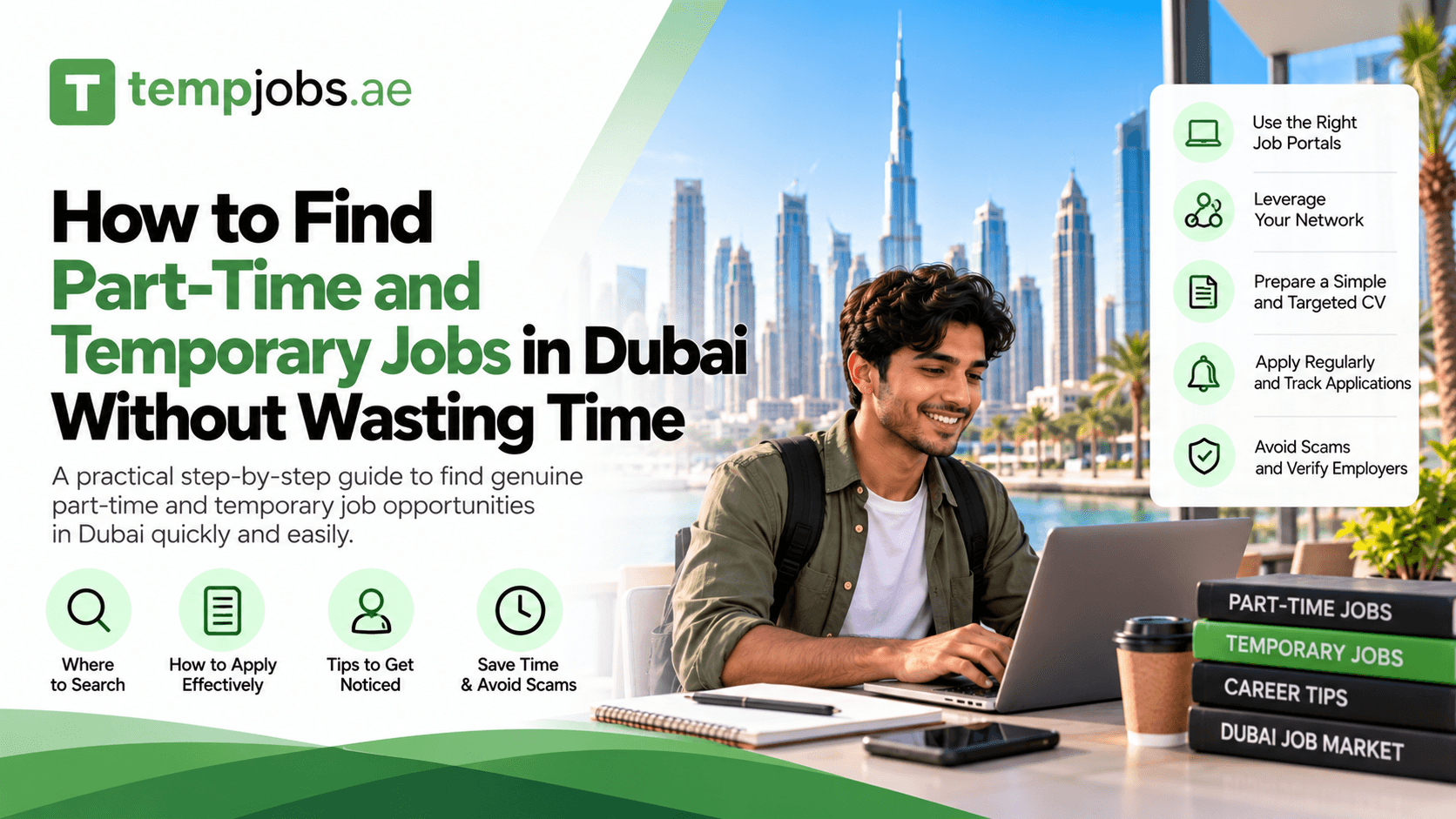Person searching for part-time and temporary jobs in Dubai on a laptop