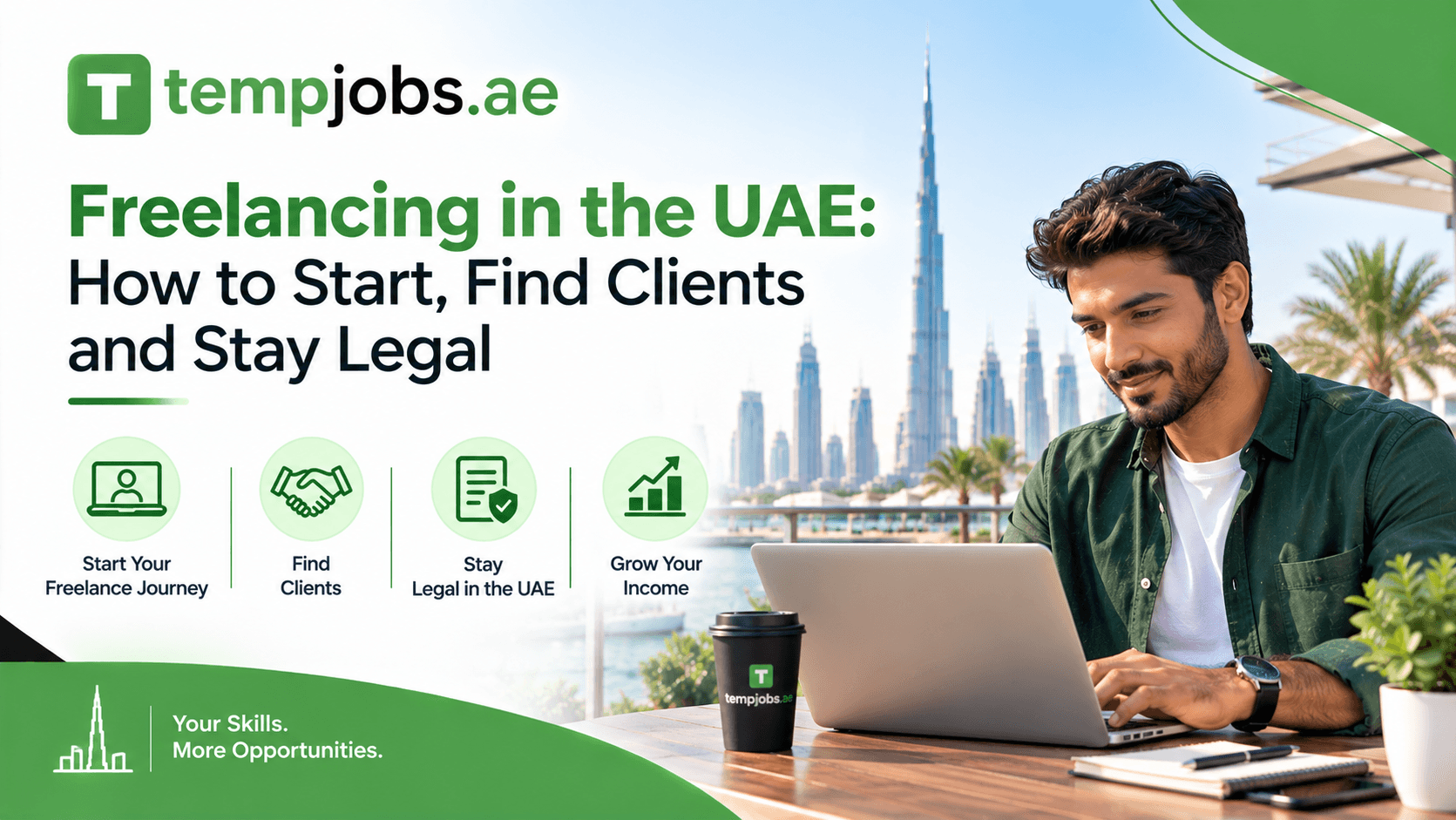 Freelancer working on a laptop in a cafe in Dubai